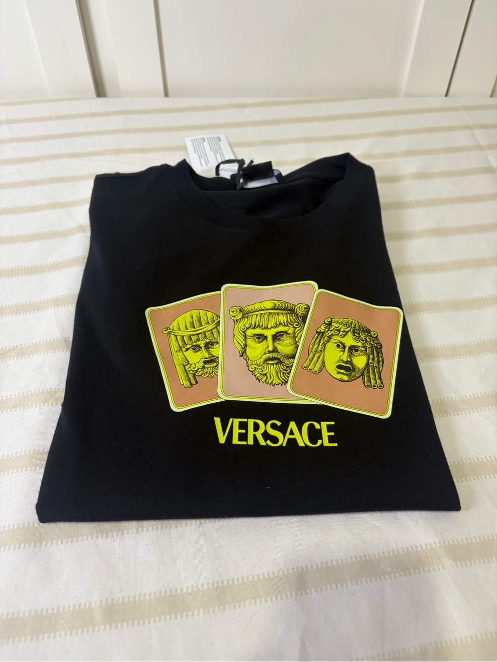 Versace Black Tee with Yellow and Brown Medusa Panel